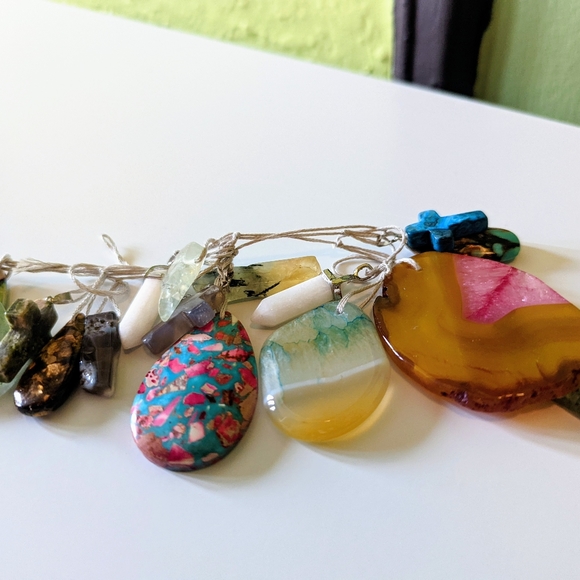 Handmade Garland of Quartz Crystals, Polished Rocks, Minerals, Colorful Pendants - Picture 6 of 7